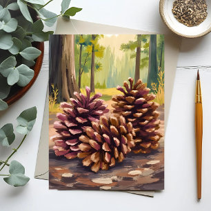 Carte Postale Cônes de pin Forêt d'automne de peinture à l'aqu