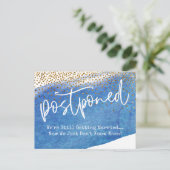 Carte Postale Confetti & Aquarelle Bleue Mariage reporté (Debout devant)