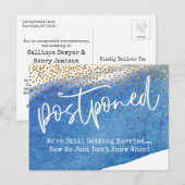 Carte Postale Confetti & Aquarelle Bleue Mariage reporté (Devant / Derrière)
