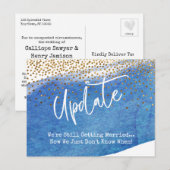 Carte Postale Confetti, Aquarelle Bleue Mise à jour du Mariage r (Devant / Derrière)