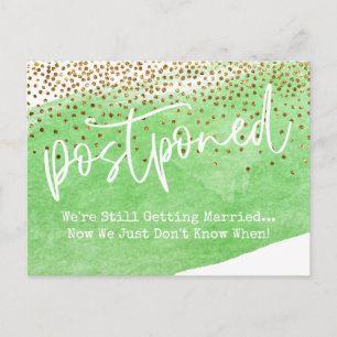 Carte Postale Confetti & Aquarelle verte Mariage reporté