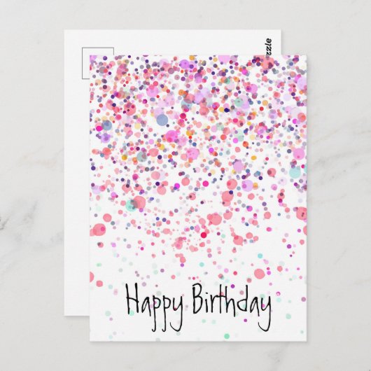 Carte Postale Confetti coloré Joyeux Anniversaire rose (Devant / Derrière)