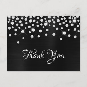 Carte Postale Confetti Diamant Argent Satin Noir Dégradé Feuille