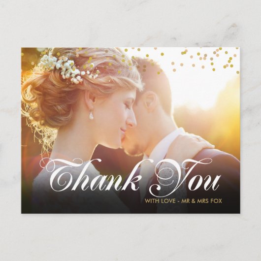 Carte Postale Confetti Gold Confetti Script Merci photo (Devant)