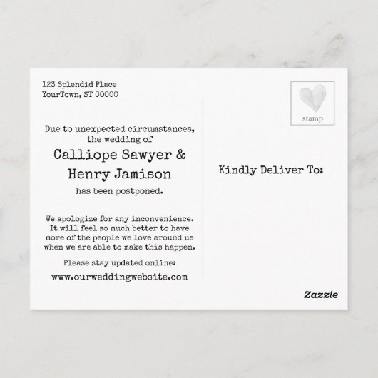 Carte Postale Confetti & Grunge Green Sassy Mariage reporté (Dos)