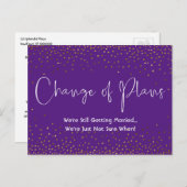 Carte Postale Confetti Purple Changement de plans Mariage report (Devant / Derrière)