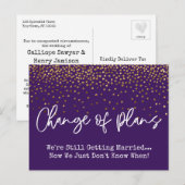 Carte Postale Confetti Purple Changement de plans Mariage report (Devant / Derrière)
