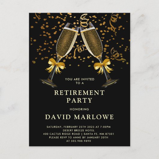 Carte Postale Confettis Champagne Noir et Or (Devant)
