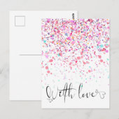 Carte Postale Confettis Colorés Avec Amour Rose (Devant / Derrière)