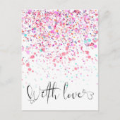 Carte Postale Confettis Colorés Avec Amour Rose (Devant)