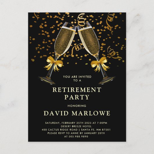 Carte Postale Confettis de Champagne Noir OrPailleté (Devant)