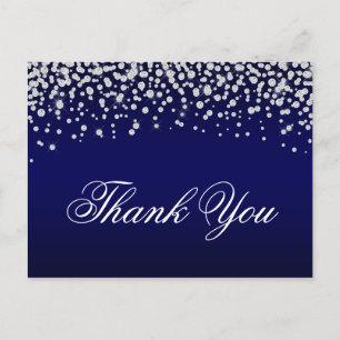 Carte Postale Confettis de diamants scintillants bleu marine omb