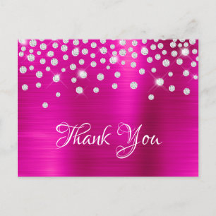 Carte Postale Confettis Diamant Argent Satin Chaud Rose Pailleté