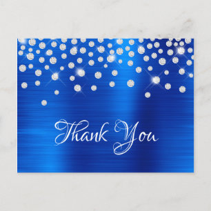 Carte Postale Confettis Diamant Argent Satin Foil Bleu Royal