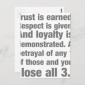 Carte Postale confiance, loyauté, respect dire (Devant / Derrière)