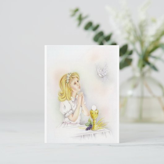 Carte Postale confirmation, fille communion (Debout devant)