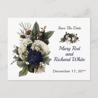 Carte Postale Conifer Floral Peony Mariage d'hiver Enregistrer l