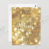 Carte Postale Connaissez votre valeur - Gold Bokeh Inspirational (Devant / Derrière)