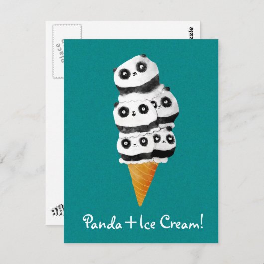 Carte Postale Conne de crème glacée de l'ours Panda doux (Devant / Derrière)