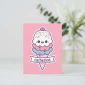 Carte Postale Conne de glace rose Kawaii (Debout devant)