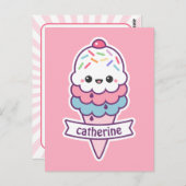 Carte Postale Conne de glace rose Kawaii (Devant / Derrière)
