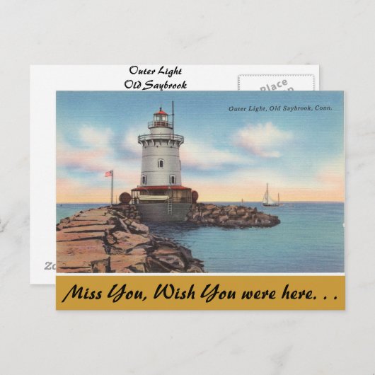 Carte Postale Connecticut, Lumière Extérieure, Vieux Saybrook (Devant / Derrière)