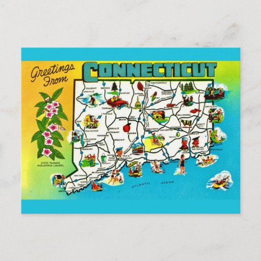Carte postale Connecticut Map (Devant)