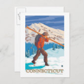 Carte Postale ConnecticutSkier transportant des skis (Devant / Derrière)