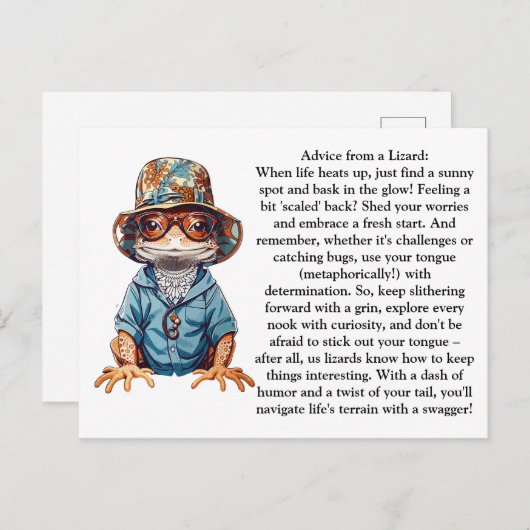 Carte Postale Conseil Drôle D'Un Lizard (Devant / Derrière)
