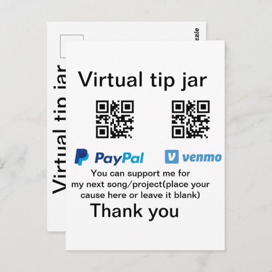 Carte Postale Conseil virtuel jar q r code argent don PayPal ven (Devant / Derrière)