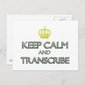 Carte Postale Conserver le calme et la transcription (Devant / Derrière)