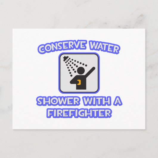Carte Postale Conservez l'eau .. Douche avec un pompier (Devant)