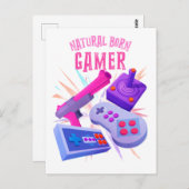 Carte Postale Console de jeux rétro Natural Born Gamer 80s (Devant / Derrière)