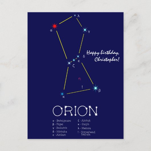 Carte Postale Constellation de l'hémisphère nord Orion (Devant)