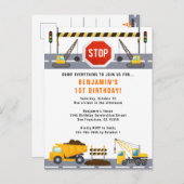 Carte Postale Construction Camions 1er anniversaire Fête Invitat (Devant / Derrière)