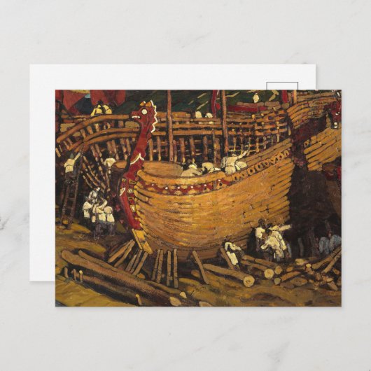 Carte Postale Construire les bateaux, 1903 par Nicholas Roerich (Devant / Derrière)