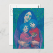 Carte Postale Conte de fées de nuit, mère & enfants art journée  (Devant / Derrière)