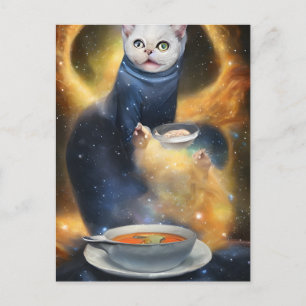 Carte Postale contenu génératif chat dans l'espace mangeant de l
