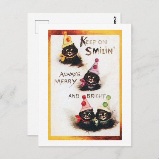 Carte Postale Continuez sur Smilin, Chat noir, Louis Wain (Devant / Derrière)
