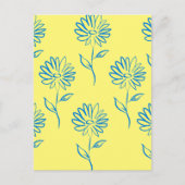 Carte Postale Contour de fleur bleue sur fond jaune (Devant)