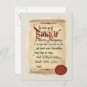 Carte Postale Contrat de Burglar (Devant / Derrière)