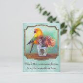 Carte Postale Conure soleil et fleurs (Debout devant)