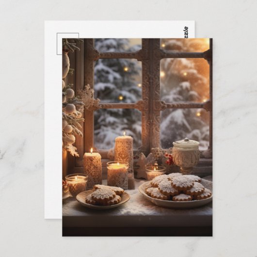 Carte Postale Cookies de Noël en journée enneigée (Devant / Derrière)