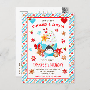 Carte Postale Cookies de Noël et cacao Bleu d'anniversaire