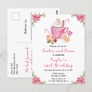 Carte Postale Cookies de Noël et cacao Fête Anniversaire rose