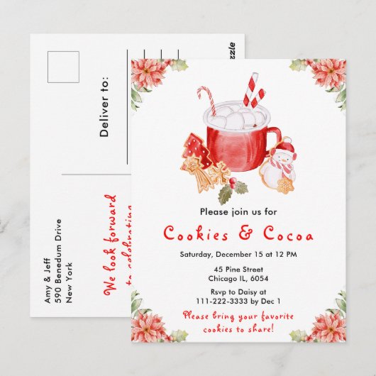 Carte Postale Cookies de Noël et cacao Rouge (Devant / Derrière)