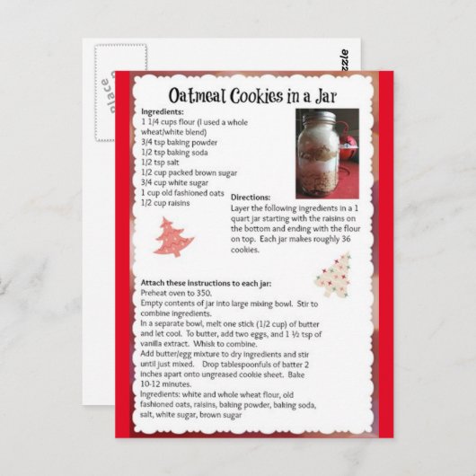 Carte Postale Cookies De Plat D'avoine Dans Une Recette De Jar (Devant / Derrière)