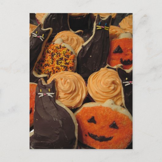 Carte Postale Cookies d'Halloween Chats et Citrouilles (Devant)