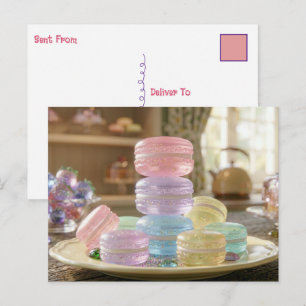 Carte Postale Cookies Macarons en Verre Pastel Garder le Conta