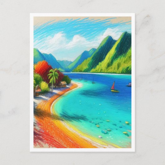 Carte Postale Cook's Bay, Moorea, Polynésie française Aquarelle (Devant)